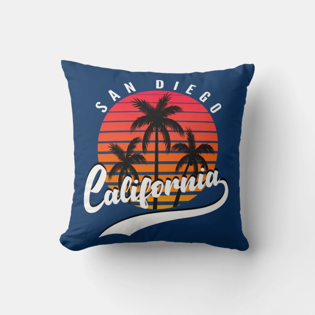 San Diego Retro Sunset Throw Kissen (Vorderseite)