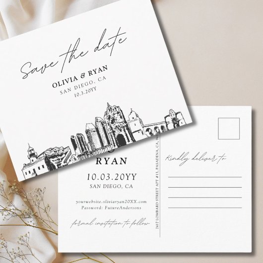 San Diego Save the Date Postcard Wedding Postkarte