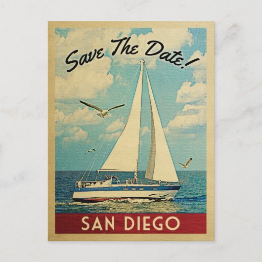 San Diego Save the Date Sailboat Nautical Ankündigungspostkarte (Vorderseite)