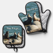 San Diego Sea Lions Ofenhandschuh & Topflappen-Set (Vorderseite/Rückseite)