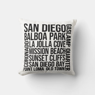 San Diego Sehenswürdigkeiten Typografie - USA Word Kissen