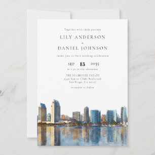 San Diego Skyline Aquarell All-in-One-Hochzeit Einladung