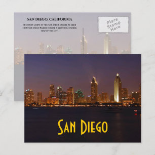 San Diego Skyline Nachtlicht von San Diego Bay Postkarte
