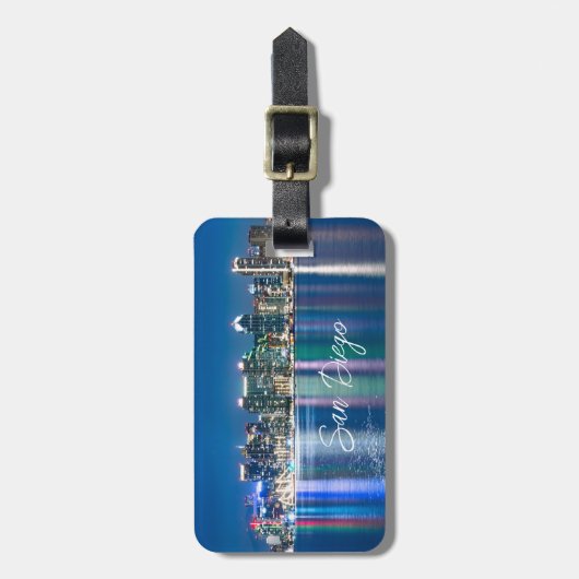 San Diego Skyline Night Gepäckanhänger (Vorderseite vertikal)