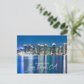 San Diego Skyline Night Travel Souvenir Postkarte (Stehend Vorderseite)