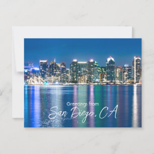 San Diego Skyline Night Travel Souvenir Postkarte