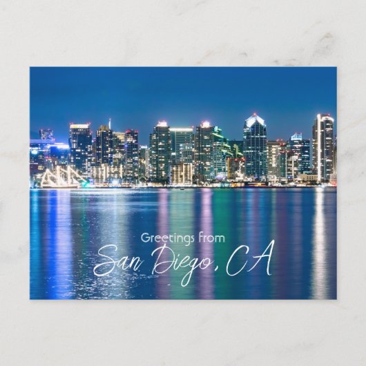 San Diego Skyline Night Travel Souvenir Postkarte (Vorderseite)