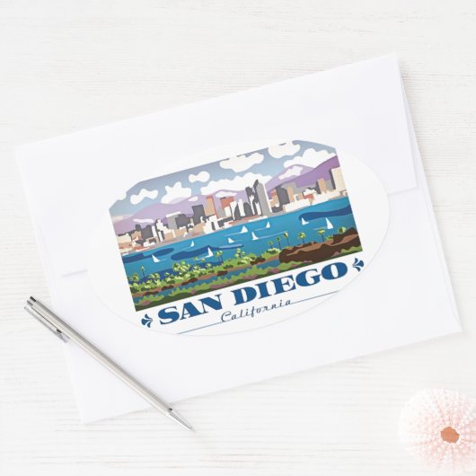 San Diego Skyline Ovaler Aufkleber (Umschlag)