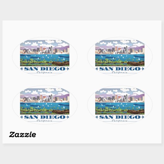San Diego Skyline Ovaler Aufkleber (Blatt)