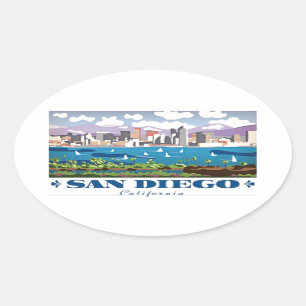 San Diego Skyline Ovaler Aufkleber