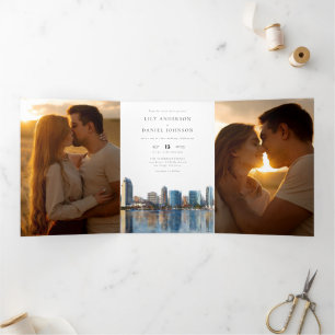 San Diego Skyline QR Code 3 Foto Hochzeit Dreifach Gefaltete Einladung