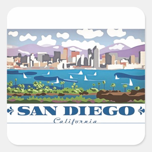 San Diego Skyline Quadratischer Aufkleber (Vorderseite)