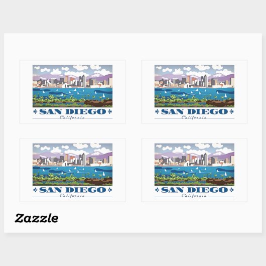 San Diego Skyline Rechteckiger Aufkleber (Blatt)