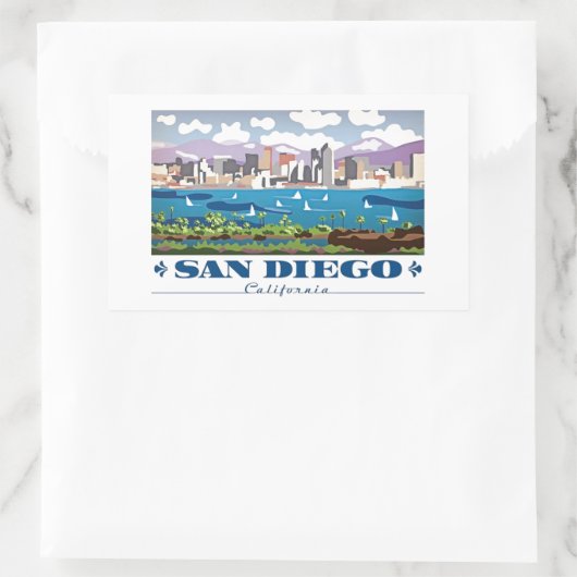 San Diego Skyline Rechteckiger Aufkleber (Tasche)