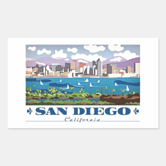 San Diego Skyline Rechteckiger Aufkleber (Vorderseite)