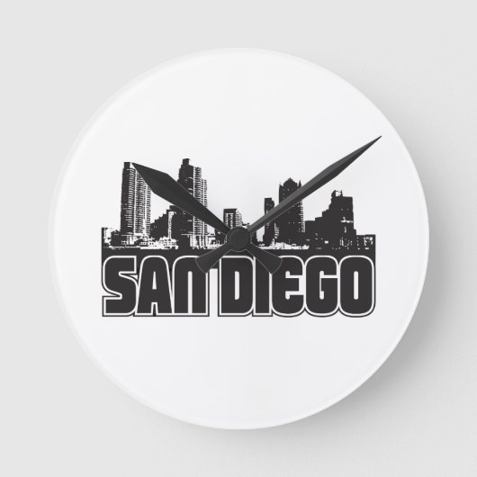 San Diego Skyline Runde Wanduhr (Vorderseite)