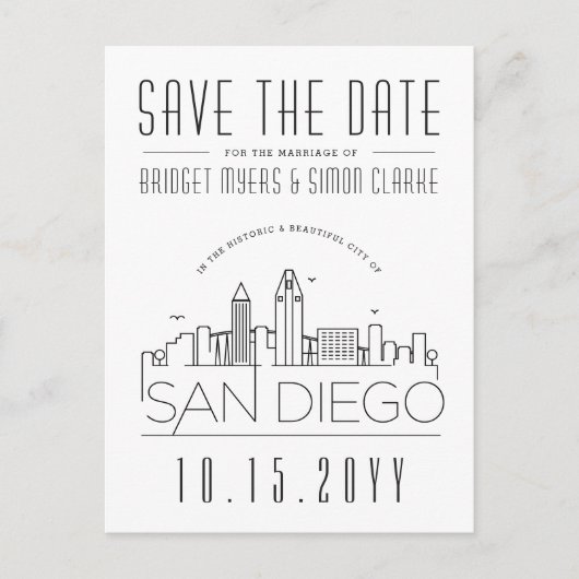 San Diego Skyline Save the Date grenzenloser Deko Postkarte (Vorderseite)