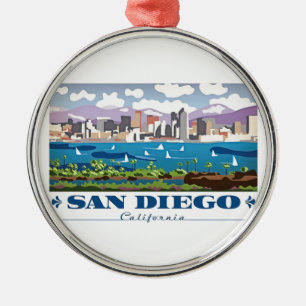 San Diego Skyline Silbernes Ornament