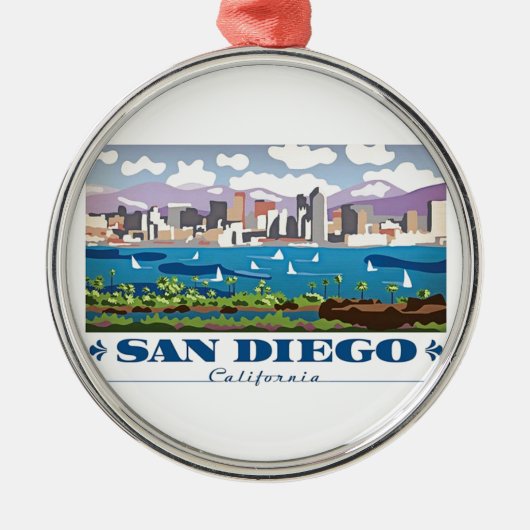 San Diego Skyline Silbernes Ornament (Vorne)