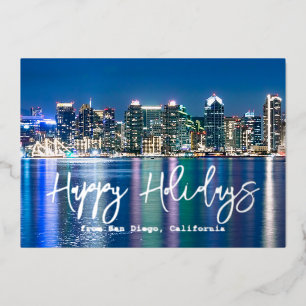 San Diego Skyline Silver Custom Family Foto Folien Feiertagskarte