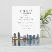 San Diego Skyline Watercolor Birthday Weekend Einladung (Stehend Vorderseite)