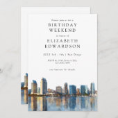 San Diego Skyline Watercolor Birthday Weekend Einladung (Vorne/Hinten)