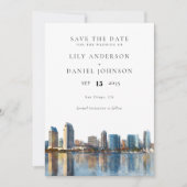 San Diego Skyline Watercolor Photo Wedding Save The Date (Vorderseite)