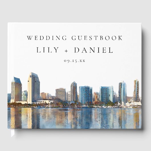 San Diego Skyline Watercolor Wedding Gästebuch (Vorderseite)