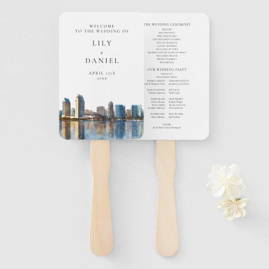 San Diego Skyline Watercolor Wedding Program Fächer (Vorne und Hinten)