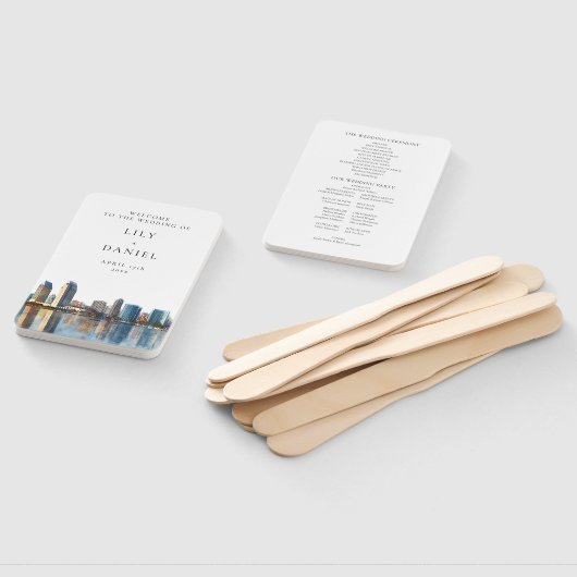 San Diego Skyline Watercolor Wedding Program Fächer (Non-assembled)