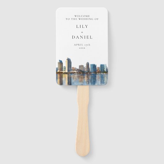 San Diego Skyline Watercolor Wedding Program Fächer (Vorderseite)