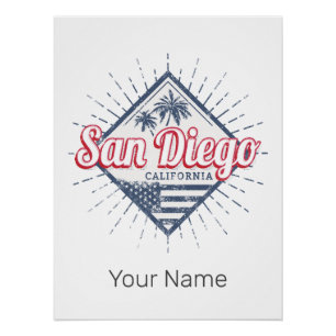 San Diego Stadt Kalifornien Retro Palmen Vintage Poster
