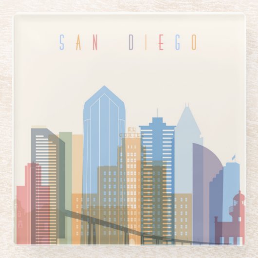 San Diego Stadt-Skyline Glasuntersetzer (Vorderseite)
