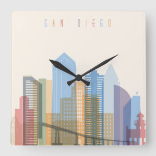 San Diego Stadt-Skyline Quadratische Wanduhr