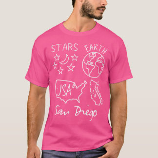 San Diego Sterne Erde USA Kalifornien Weißer Text T-Shirt