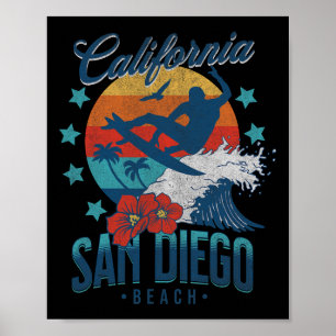 San Diego Strand Kalifornien Surfen Vintage Urlaub Poster
