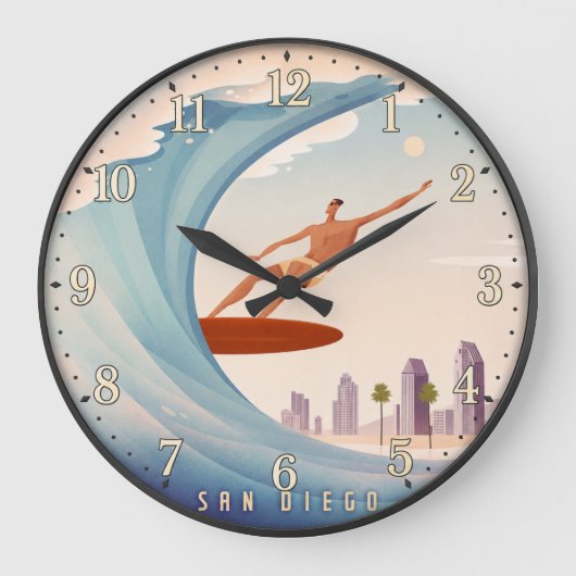 San Diego Surfing Große Wanduhr (Vorderseite)