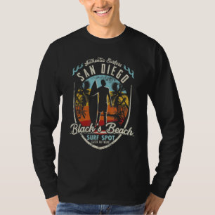 San Diego Surfspot Vintage Retro Surfer Schwarz T-Shirt