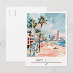 San Diego USA Vintage Kunst Illustrations Reise Postkarte