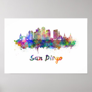 San Diego V2 skyline im Watercolor Poster