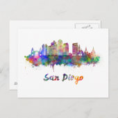 San Diego V2 Skyline in Aquarellfarbe Postkarte (Vorne/Hinten)