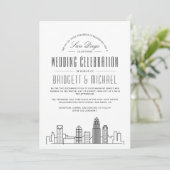 San Diego Wedding | Moderner Deko City Skyline Einladung (Stehend Vorderseite)