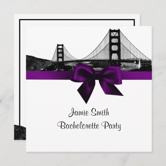 San Fran Skyline Etched BW Lila SQ Bachelorette Einladung (Vorne/Hinten)
