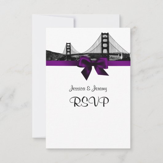 San Fran Skyline Etched BW Lila UAWG Menu RSVP Karte (Vorderseite)