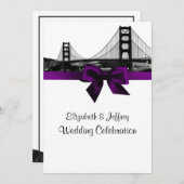 San Fran Skyline Etched BW Lila Wedding Einladung (Vorne/Hinten)