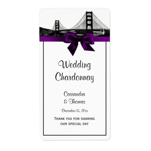 San Fran Skyline Etched BW Lila Wine Label (Vorne)