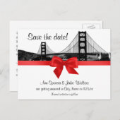 San Fran Skyline Etched BW Save the Date rot Ankündigungspostkarte (Vorne/Hinten)