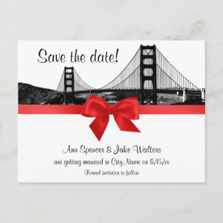 San Fran Skyline Etched BW Save the Date rot Ankündigungspostkarte