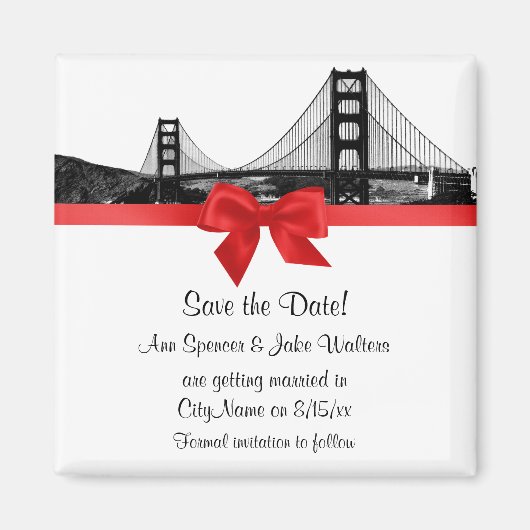 San Fran Skyline Etched BW Save the Date rot Magnet (Vorne)