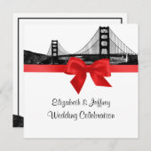 San Fran Skyline Etched BW SQ Red Wedding Einladung (Vorne/Hinten)